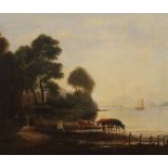 Tucker, John Wallace (attr.)1808 - 1869, englischer Maler. "Kühe am Fluss", von den Hirten