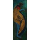 Maler/in des 20. Jh."Weiblicher Akt", kubistischer Darstellung einer stehenden Frau, sign., Öl/