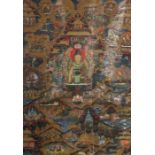 Thangka "Leben des Buddha"Tibet/Nepal, Ende 19./ 1. Hälfte 20. Jh., Gouache/Leinen, zentrale