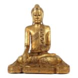 BuddhaSüdostasien/wohl Myanmar oder Thailand, 1. Hälfte 20. Jh., Hartholz/vergoldet, invarjasana