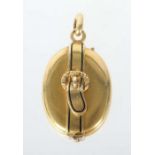 Medaillon19. Jh., Gelbgold 750, ovales Medaillon, mit erhaben gestaltetem Gürtel vertikal umfasst,