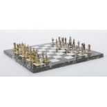 Schachspiel20. Jh., Silber 835/Marmor, quadratisches Spielfeld aus weißem und schwarzem