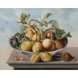 Stilllebenmaler des 19. Jh."Früchtestillleben" mit Pfirsichen, Quitten, Pflaumen und Feigen auf