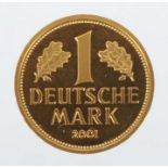 1 GoldmarkDeutschland, 2001, Gold 999, ca. 12 g, averse deutscher Bundesadler und Prägeanstalt F(