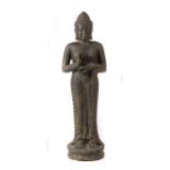 Buddha ShakyamuniChina, 20. Jh., Steinguss, vollplastische Abbildung des Buddha Shakyamuni, stehend,