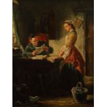 Paulus, Leonhard1874 - 1943, österreichischer Maler. "Der Brief", Interieurszene mit einem Mann