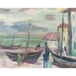 Burdensky, GustavGelsenkirchen 1904 - 1971 wohl Berlin, Landschaftsmaler. "Segelboote am Ufer"