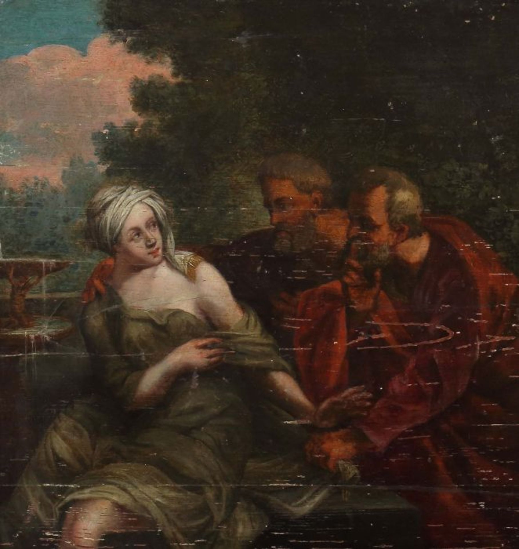 Maler des 18. Jh."Susanna und die Ältesten", die beiden Ältesten Susanne beim Bade auflauernd,