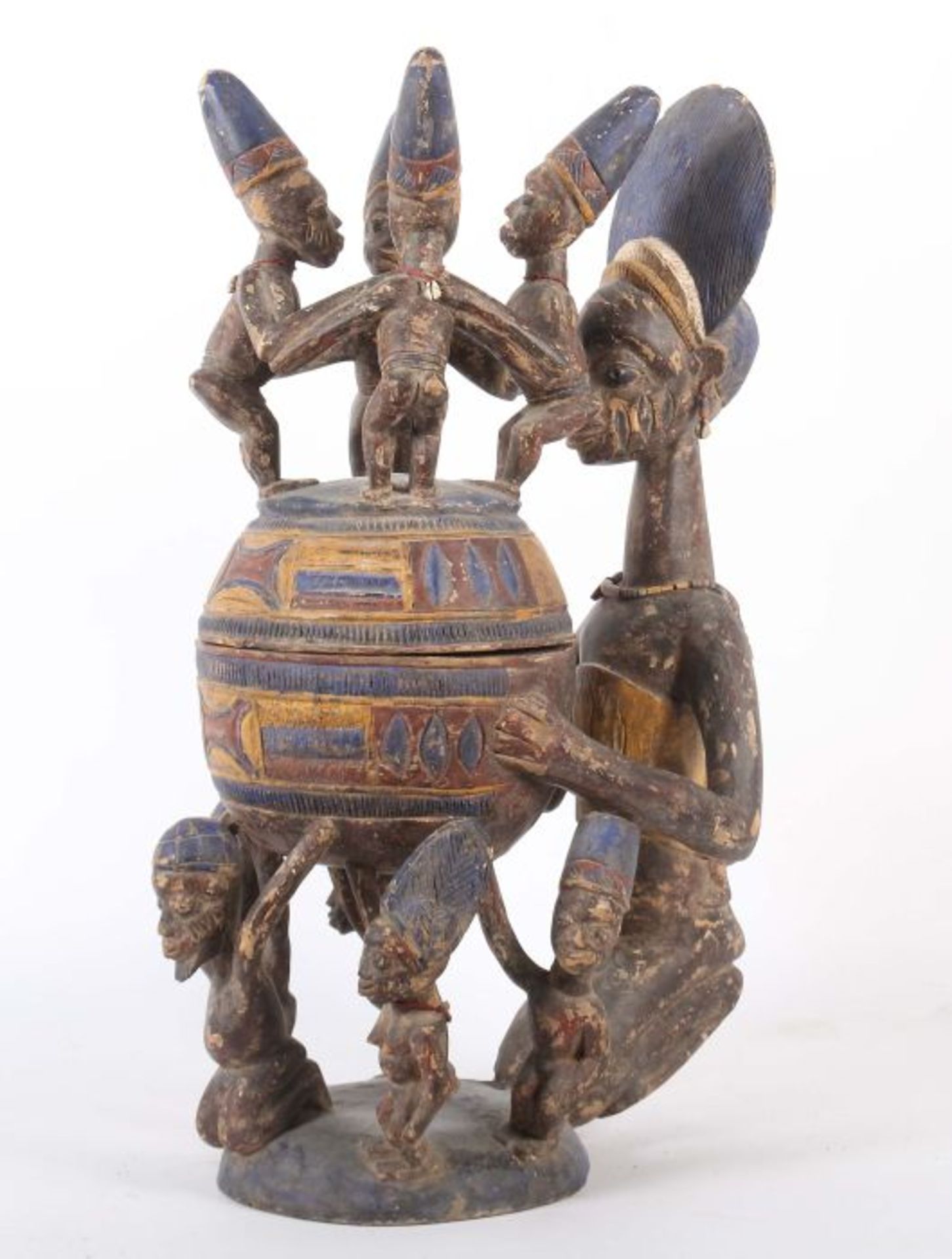 Großes Olumeye-GefäßNigeria, Stamm der Yoruba, 5 Trägerfiguren und 1 große Mutterfigur mit Kind - Image 3 of 10
