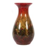 Ikora-Vase WMF, Geislingen, 1930er Jahre, farbloses Glas, gelbes und rotes Zwischenschichtdekor