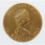 Maple Leaf-GoldmünzeKanada, 1979, Gold 999, ca. 31,21 g, Motivseite mit Portrait der Königin Queen