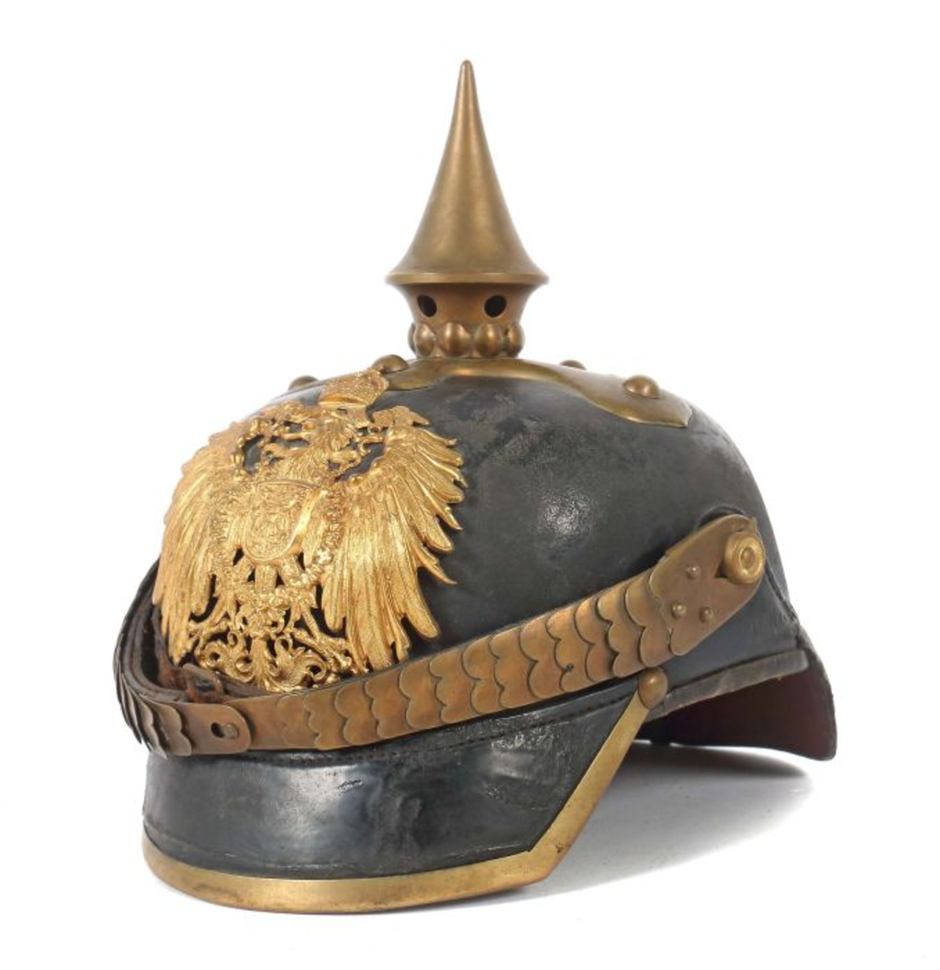 Pickelhaube mit Schachtel und Paradebuschhalterum 1900, Deutsches Reich, Reichslanden Elsass-