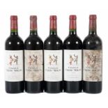 5 Flaschen Château Clerc MilonPauillac, Grand Cru Classé, 2004er JG, 13% vol., 0,75 l, Füllstände: