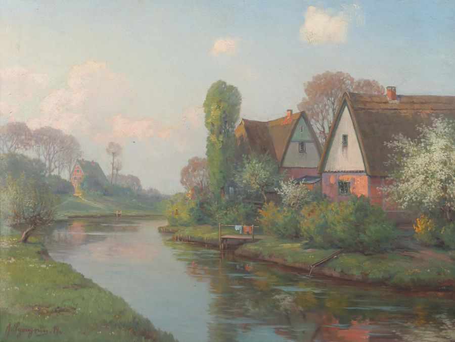 Lyongrün, ArnoldDomnau 1871 - 1935 Hamburg, deutscher Maler. "Frühling in der Lühe",