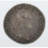 2/3 TalerSachsen, 1815, Silber 833, ca. 13,89 g, averse Seitenprofil des Friedrich August I.,reverse