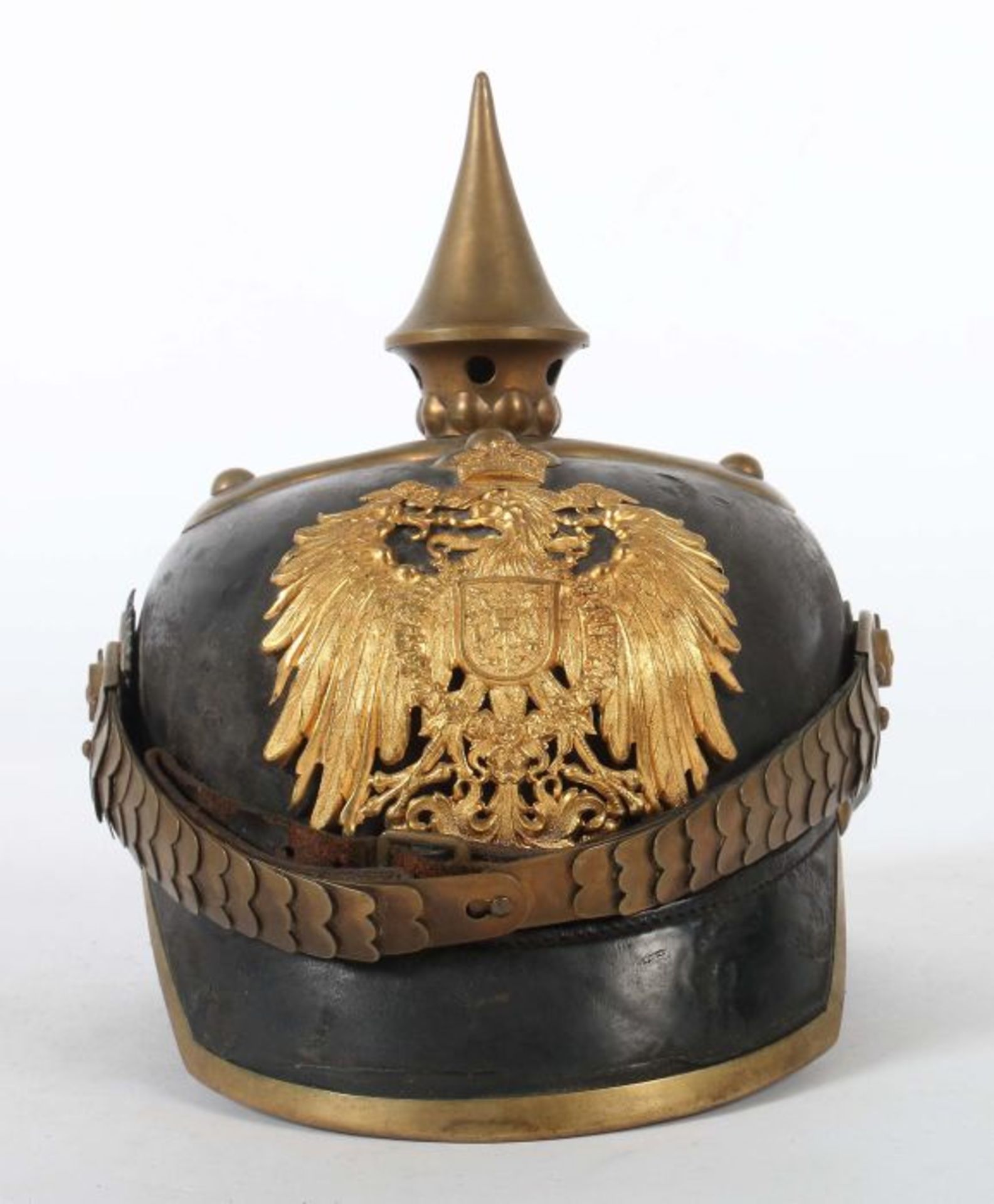 Pickelhaube mit Schachtel und Paradebuschhalterum 1900, Deutsches Reich, Reichslanden Elsass- - Bild 2 aus 5