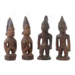 Zwei Ibedji FigurenpaareNigeria, Stamm der Yoruba, Holzfiguren paarweise geschnitzt, ein