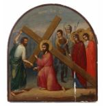 Jesus nimmt das Kreuz auf seine SchulternRussland, 19. Jh., im Zentrum Jesus, das Kreuz