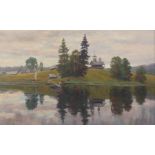 Fedosov, Nikita1939 - 1992, russischer Maler. "Russischer Landschaft", Blick vom Fluss aus