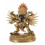 Hayagriva im YabYum19. Jh., Tibet, Bronze/feuervergoldet, part. farbig gefasst, vollplastische Figur