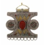 AmulettTurkmenistan, Silber/part. vergoldet, rechteckiges Amulett mit eingebogten Seiten,