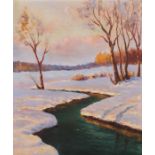 Ferruzza, Frank1912 - 1984, amerikanischer Maler. "Flusslauf im Winter", zwischen verschneiten