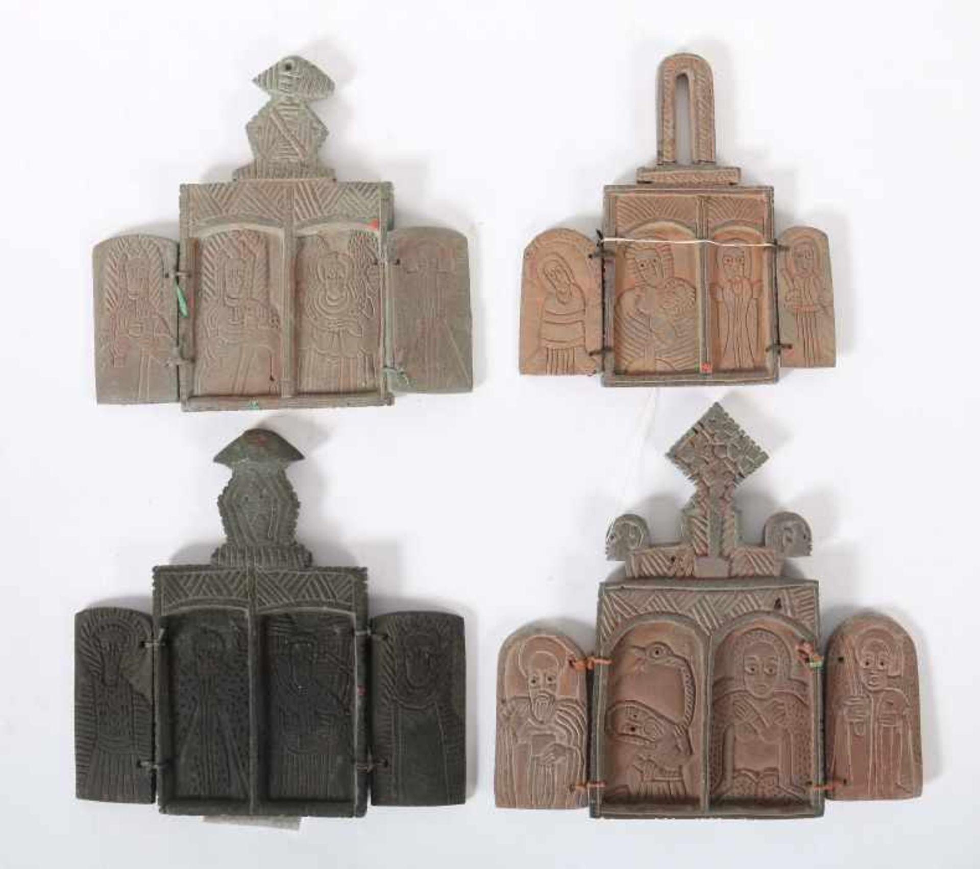 Konvolut koptische ReiseikonenÄtiopien, 20. Jh., 4-tlg., Stein, Flügel durch Schnur verbunden, - Bild 2 aus 2