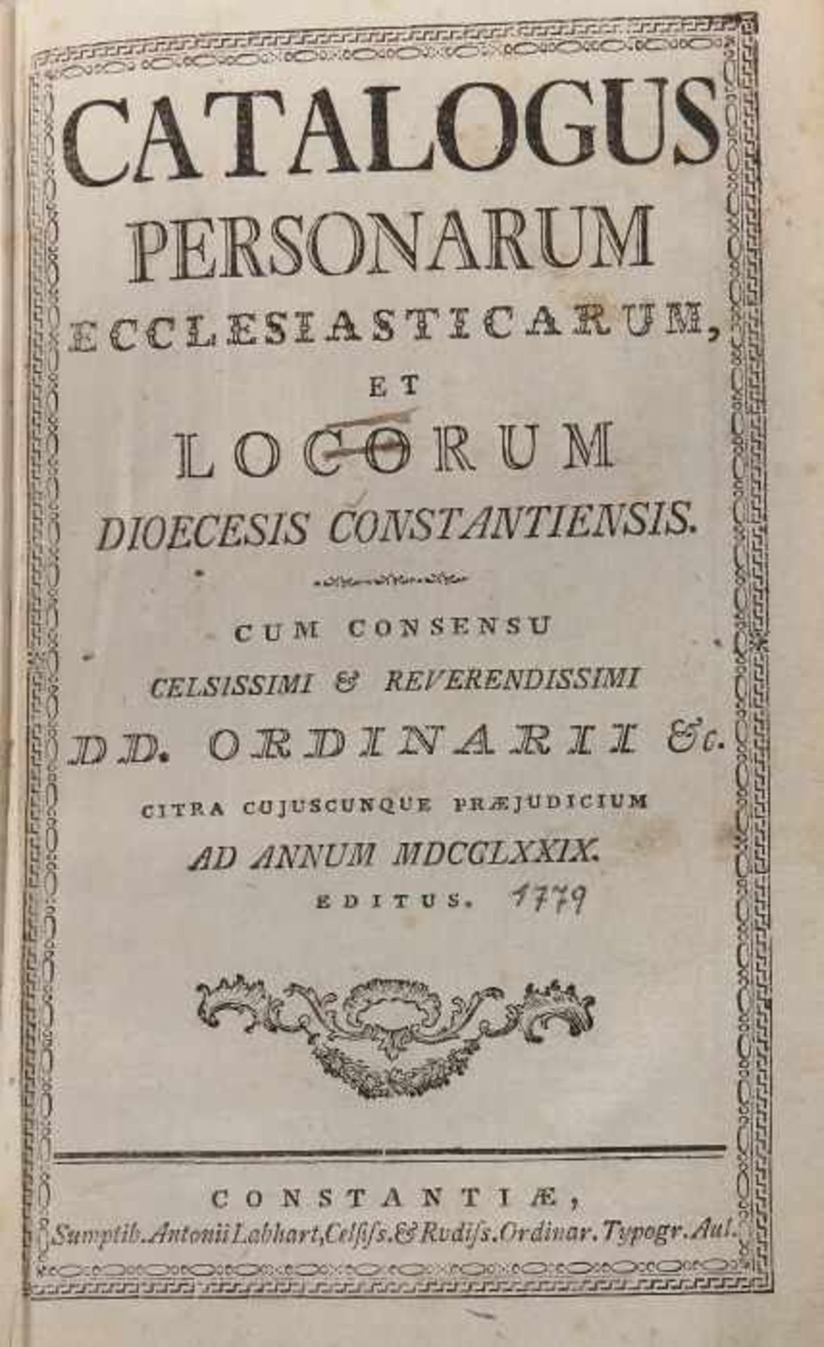 Catalogus Personarumecclesiasticarum, et locorum dioecesis constantiensis., Konstanz, Anton Labhart, - Bild 3 aus 5