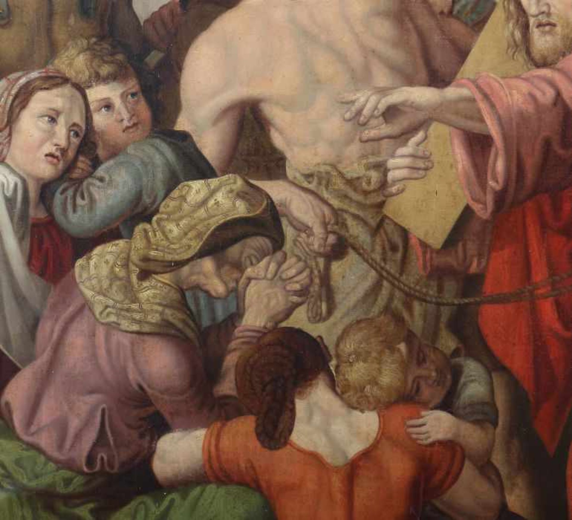 Sakralmaler 19. Jh."Kreuztragung", Kreuzwegstation 8: Jesus tröstet die weinenden Frauen, unsign., - Bild 4 aus 5