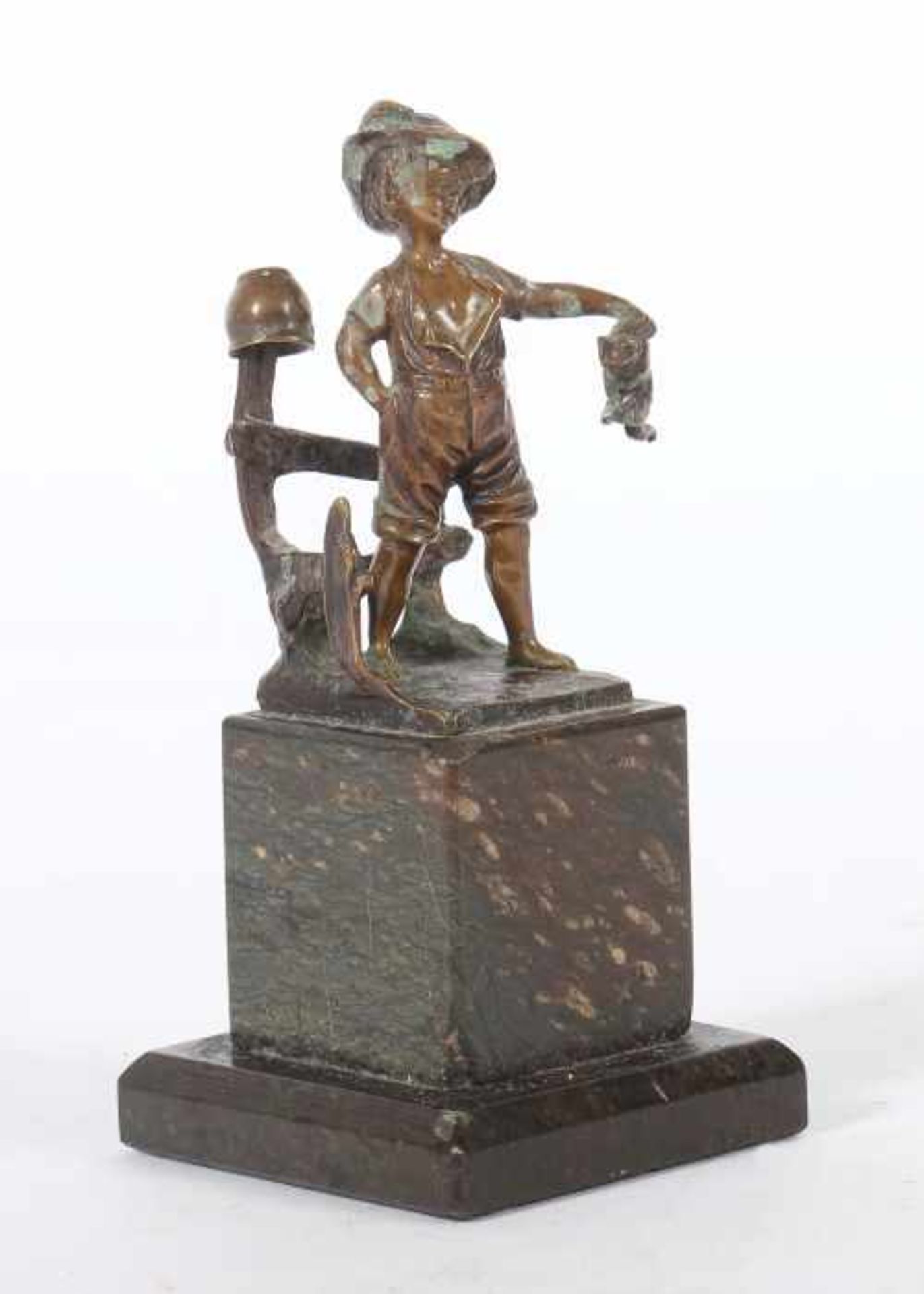 Füllborn"Knabe mit Katze", wohl um 1900, Bronze, vollplastische Figurenausführungen eines Jungen,ein - Bild 2 aus 4