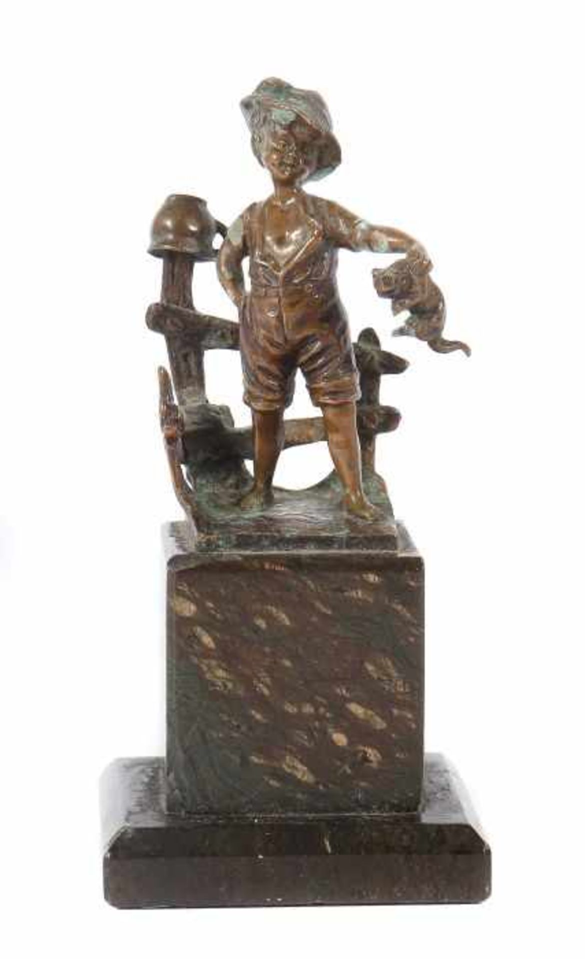 Füllborn"Knabe mit Katze", wohl um 1900, Bronze, vollplastische Figurenausführungen eines Jungen,ein