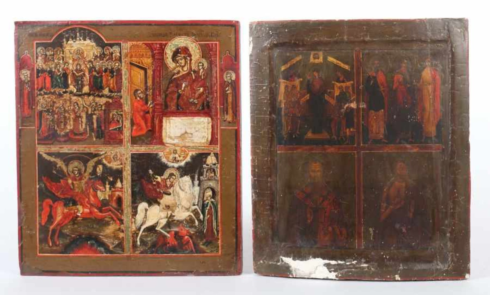Vier IkonenRussland 18./19. Jh., variierende Darstellungen: "Hl. Nikolaus", 2x "Mehrfelderikone" - Bild 2 aus 3
