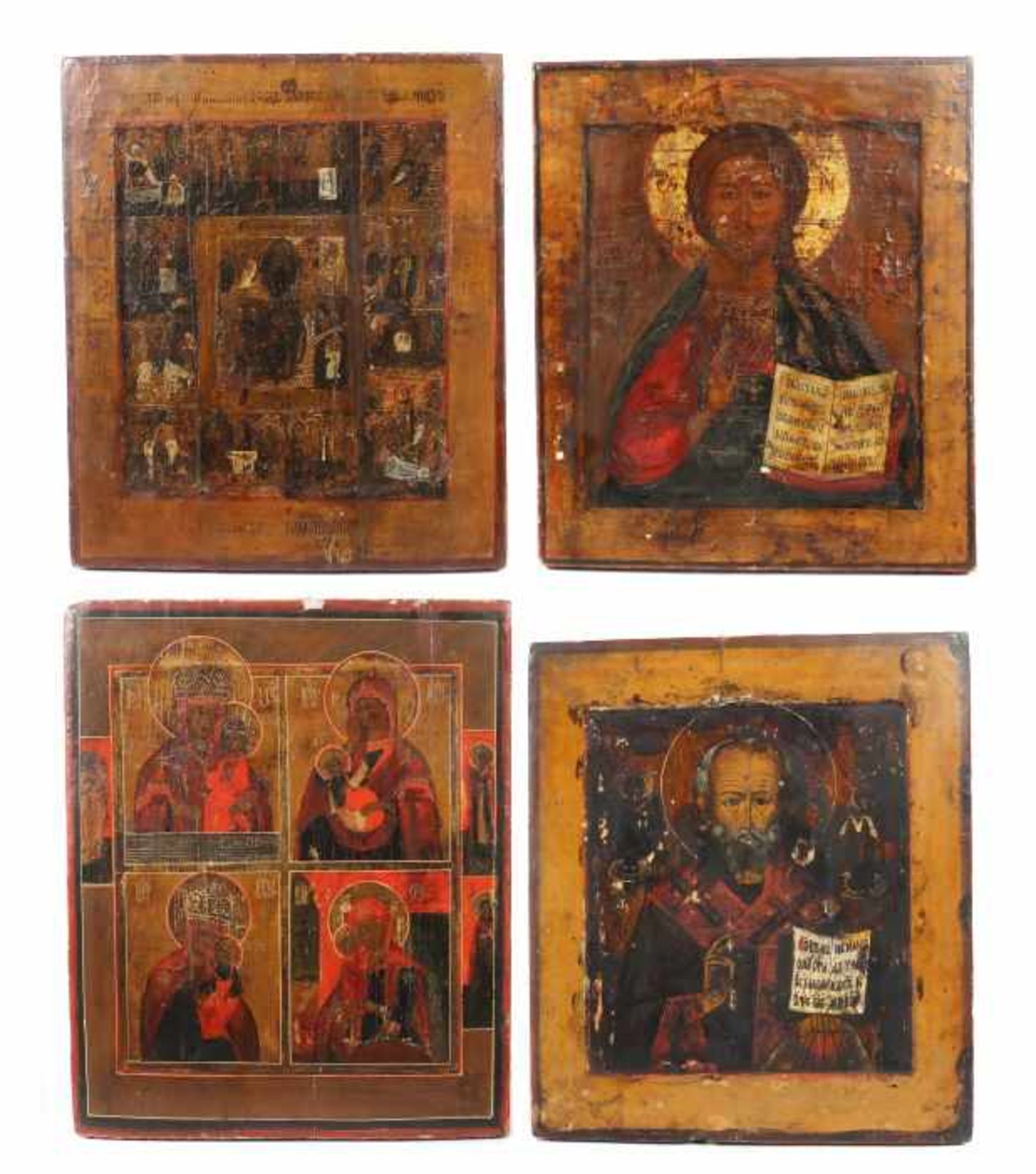 Vier IkonenRussland 18./19. Jh., variierende Darstellungen: "Christus Pantokrator", "