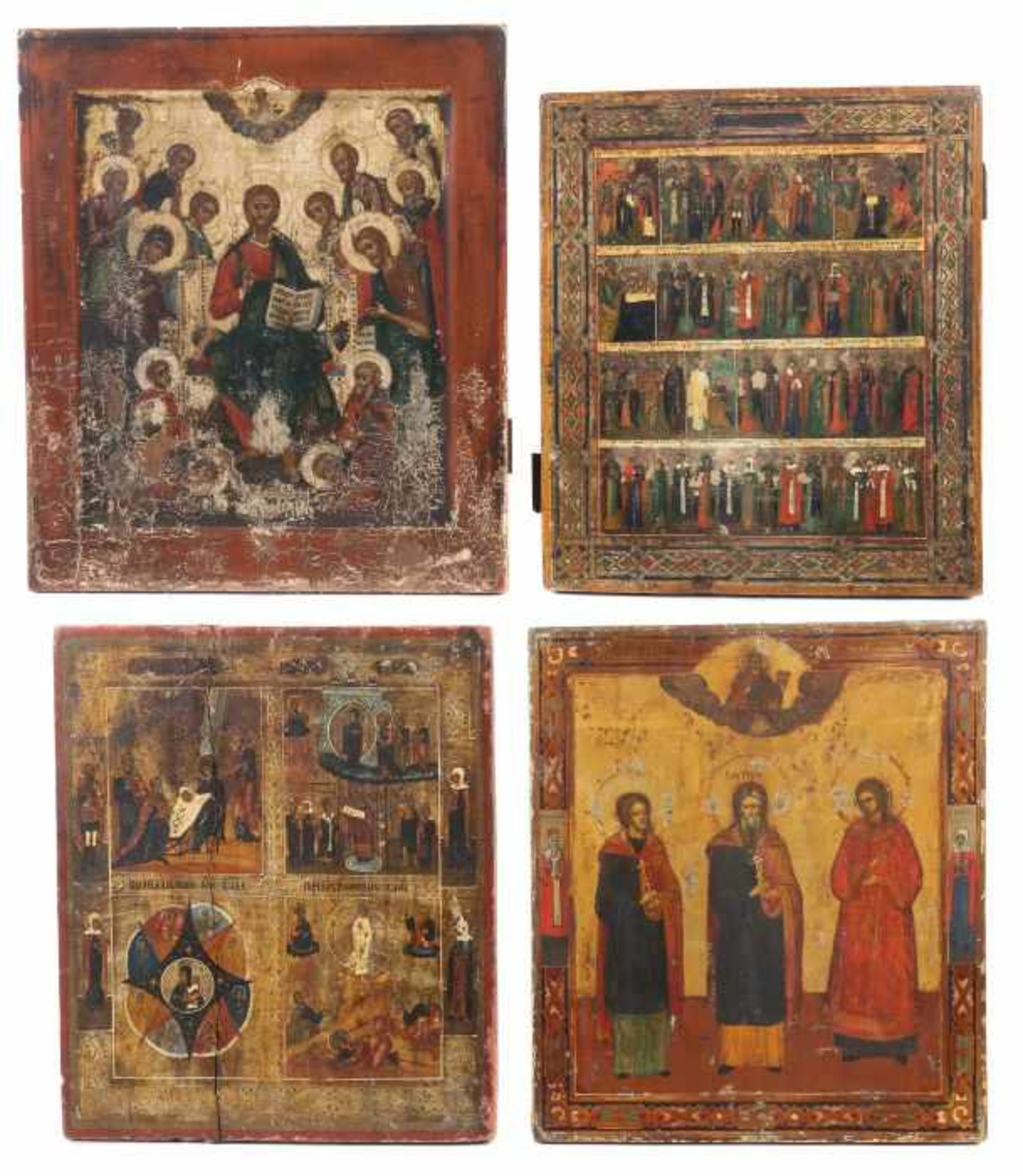 Vier IkonenRussland 19. Jh., variierende Darstellungen: "Monatsikone", "Drei Heilige","
