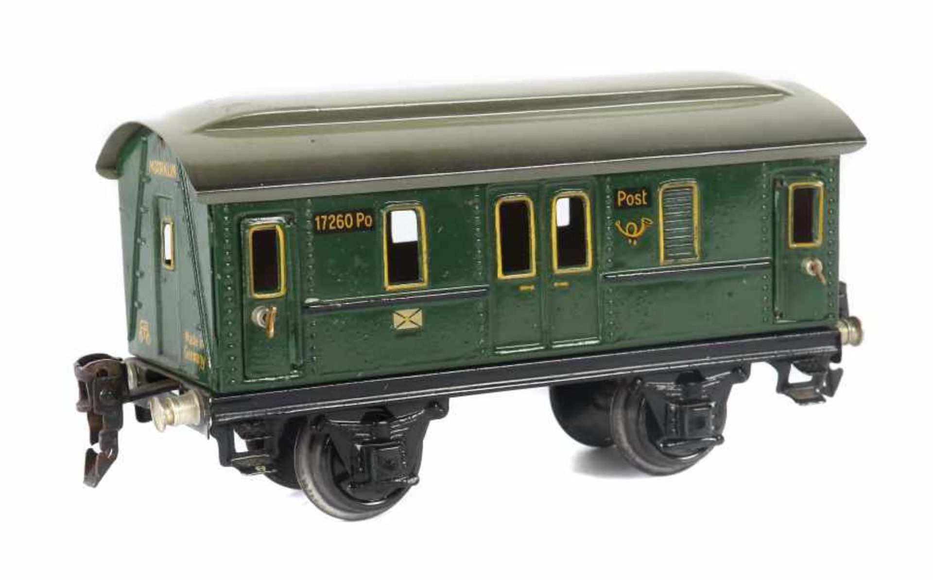 PostwagenMärklin, Spur 0, Postwagen 1726 PO, BZ: 1934-1939, 4 Türen zum Öffnen, Postemblem,