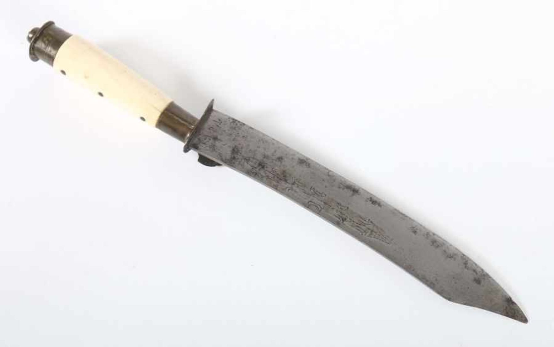 Jagdmesser mit Stichblatt18./19. Jh., min. gebogene Klinge mit schräg zur Spitze zulaufendem - Bild 2 aus 2