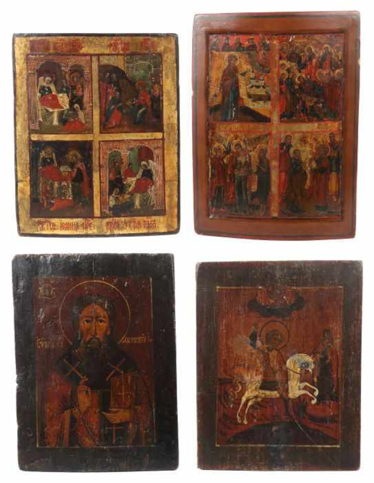 Vier IkonenRussland 18./19. Jh., variierende Darstellungen: "Christus Pantokrator", "Heiliger