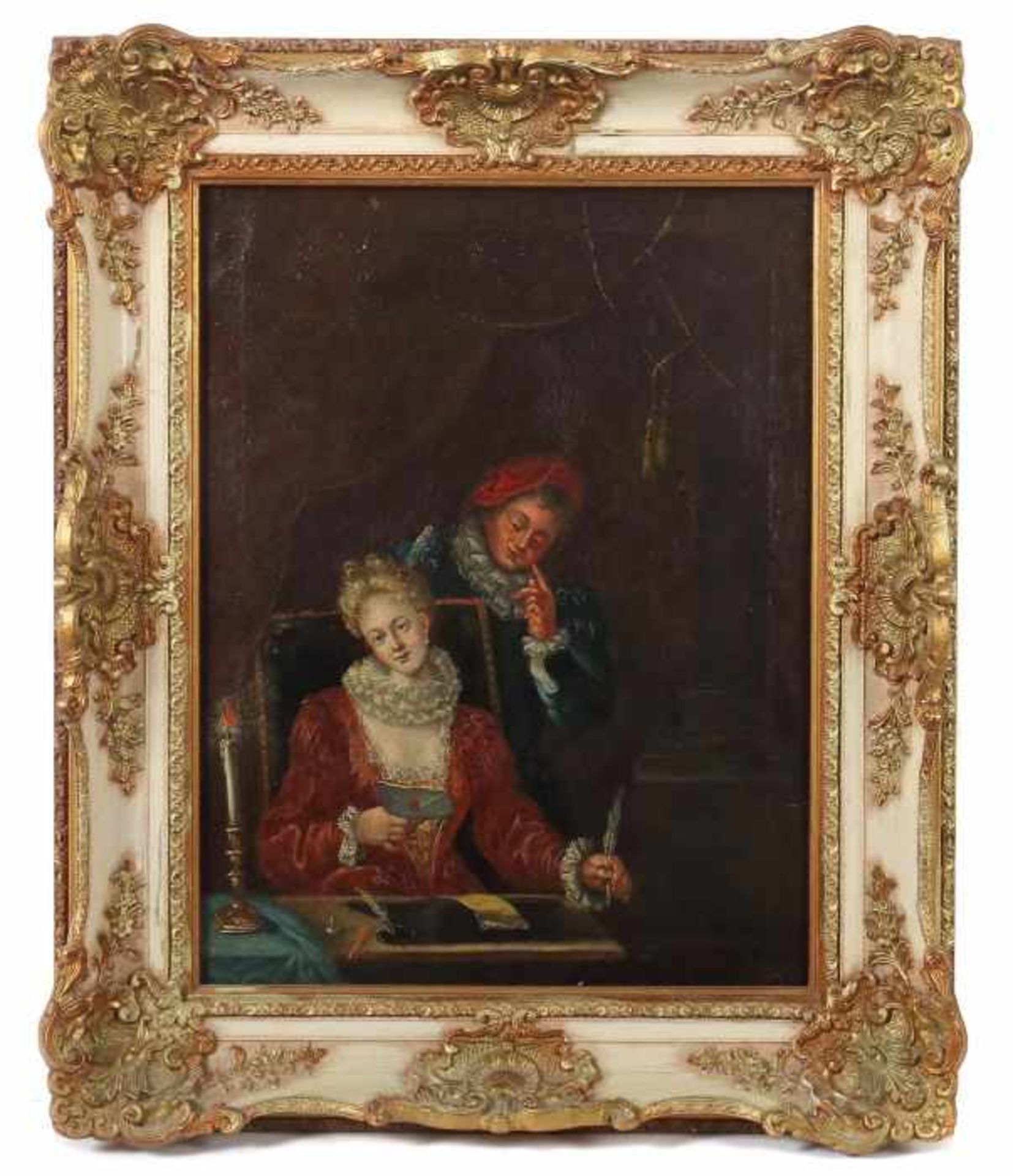 Maler des 18. Jh."Der Liebesbrief", Genreszene mit einer jungen Frau, an einem Schreibtisch sitzend, - Bild 2 aus 4