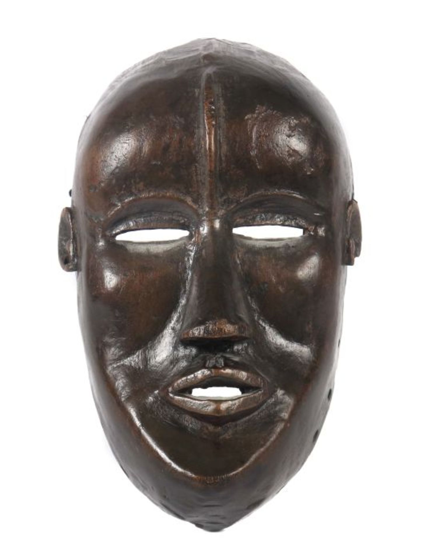 Maske der DanElfenbeinküste, schwarz eingefärbtes menschliches Maskengesicht mit Stirngrat,