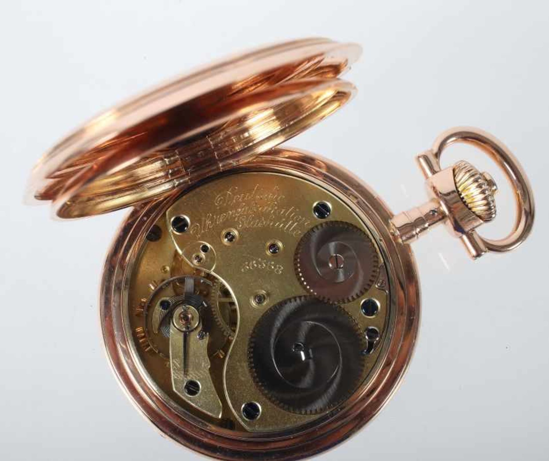 Glashütte-Herrensavonette1895, Rotgold 585, weißes Emaille-Zifferblatt mit arabischem Zahlenkreis, - Bild 3 aus 5