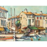Maler der 2. H. des 20. Jh."Italienische Hafenansicht", Fischerdorf mit zahlr. Booten im Hafen,