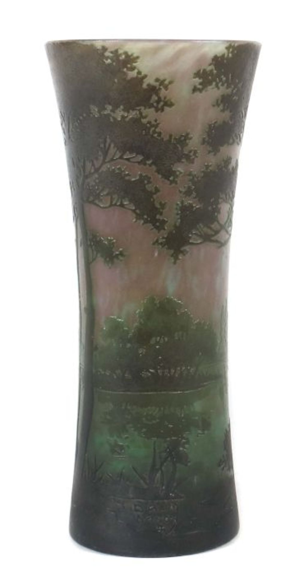 Vase "Paysage lacustre"Daum Frères, Nancy, Frankreich, 1900/1905, formgeblasenes Überfangglas,