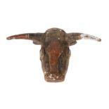 Büffelmaske der BidjogoGuinea-Bissau, Holz, Hörner, Glas und Leder, H: 20 cm.- - -25.00 % buyer's