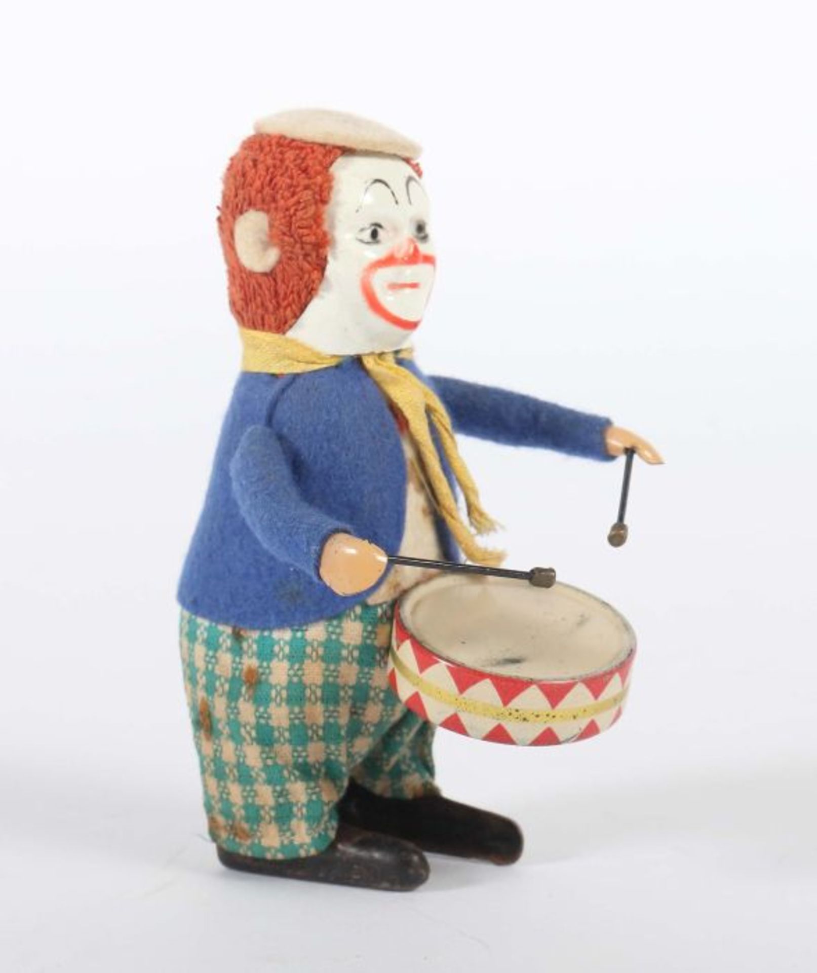 TanzclownSchuco, Nr. 986/1, 1936, Clown mit Trommel, Kleidung mit Kappe in Wollfilz - Bild 2 aus 2