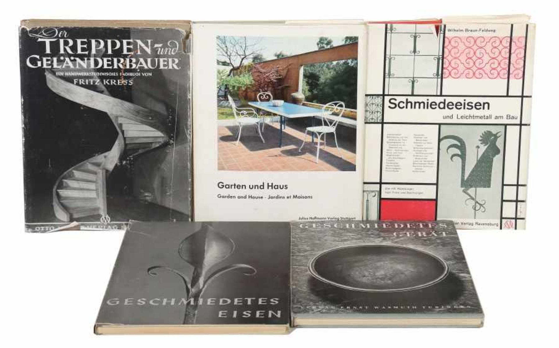 5 Bücher SchmiedekunstBraun-Feldweg, Schmiedeeisen und Leichtmetall am Bau, Maier, 1955; Kress,