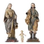 Bildschnitzer des 18. Jh.wohl Spanien, 2 Heiligenfiguren: "Maria" und "Josef", Holz geschnitzt