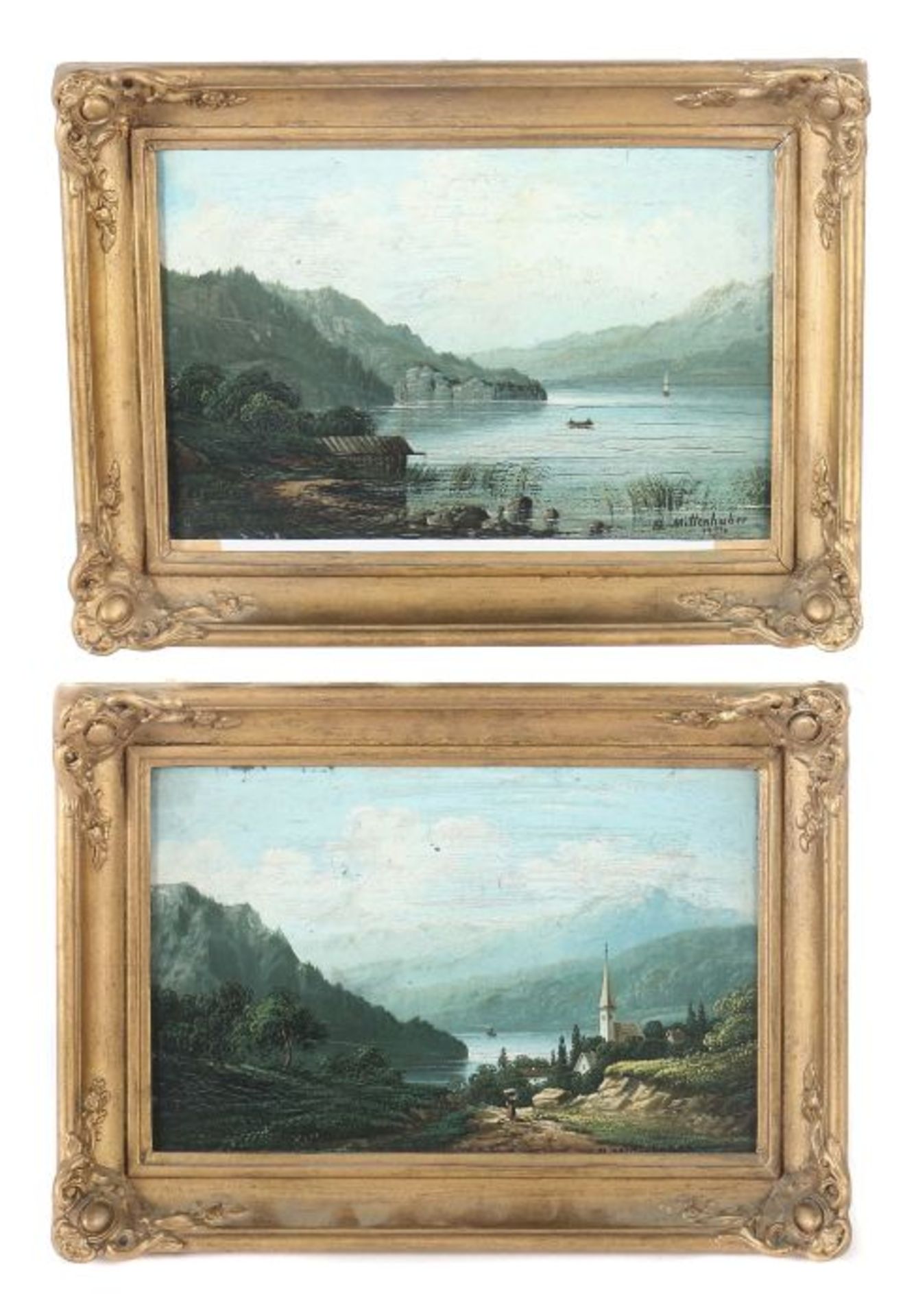 Mittenhuber, B.Maler des 19. Jh.. 2 Ansichten vom "Vierwaltstädtersee": 1x "Grüttli" und 1x "