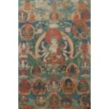 Thangka des Dharmadhatu Vagishvara ManjushriTibet/Nepal, wohl 18. Jh., Gouache/Leinen, part.