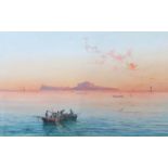 Künstler des 20. Jh."Fischer auf See", im Vordergrund zwei Boote mit Fischern beim Einholen ihrer