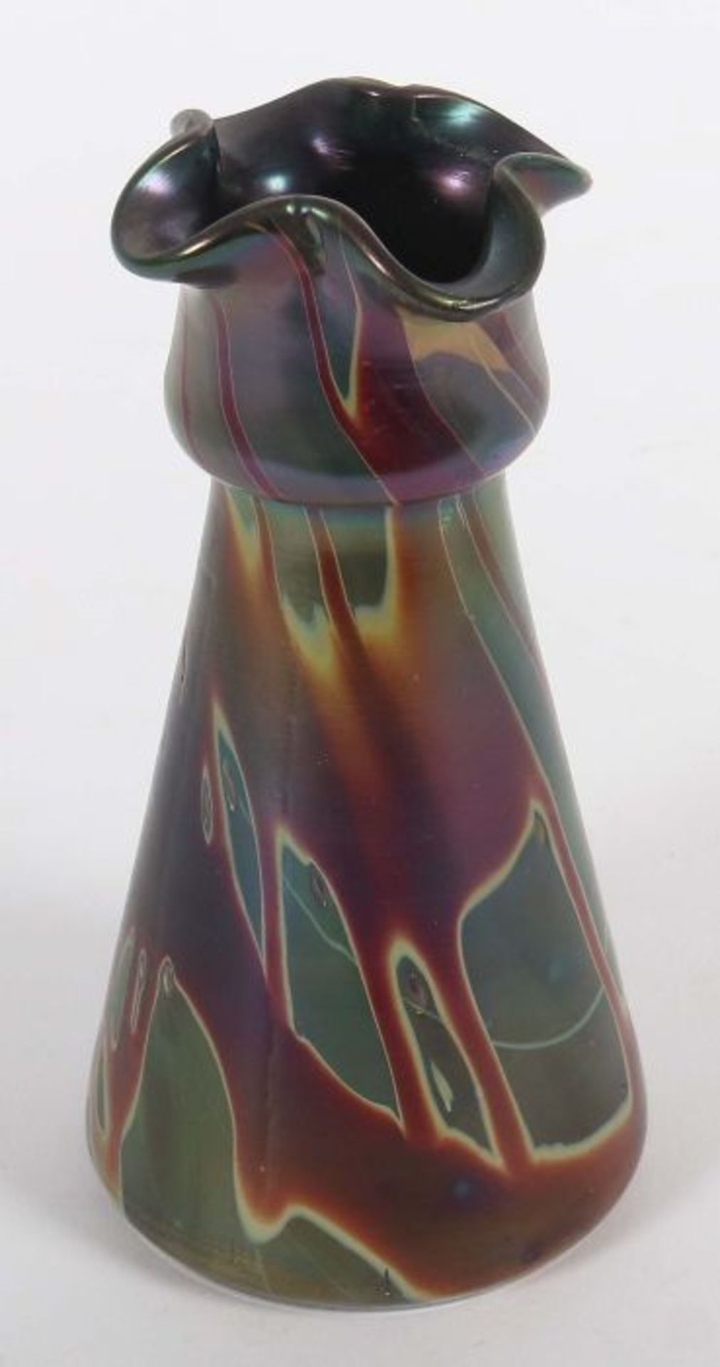 Kleine Vase "Phänomen Gre"Lötz Witwe, Klostermühle, um 1900, maronfarbenes Glas, vereinzelte Blau- - Bild 3 aus 3